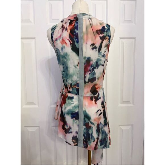 Beguile By Byron Lars Silvie Multi Watercolor Print Asymmetric Tunic Blouse Sz 4 - Picture 3 of 4